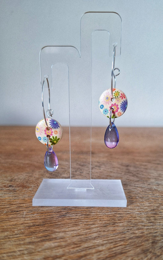 Meriel Silver Button Hoops