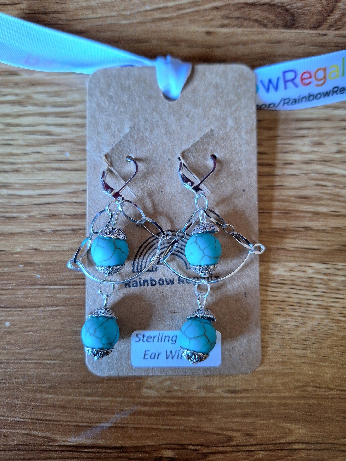 Azula Chandelier Earrings with turquoise stone beads and sterling silver chain.
