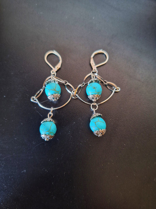 Azula Chandelier Earrings with turquoise stone beads and sterling silver chain.