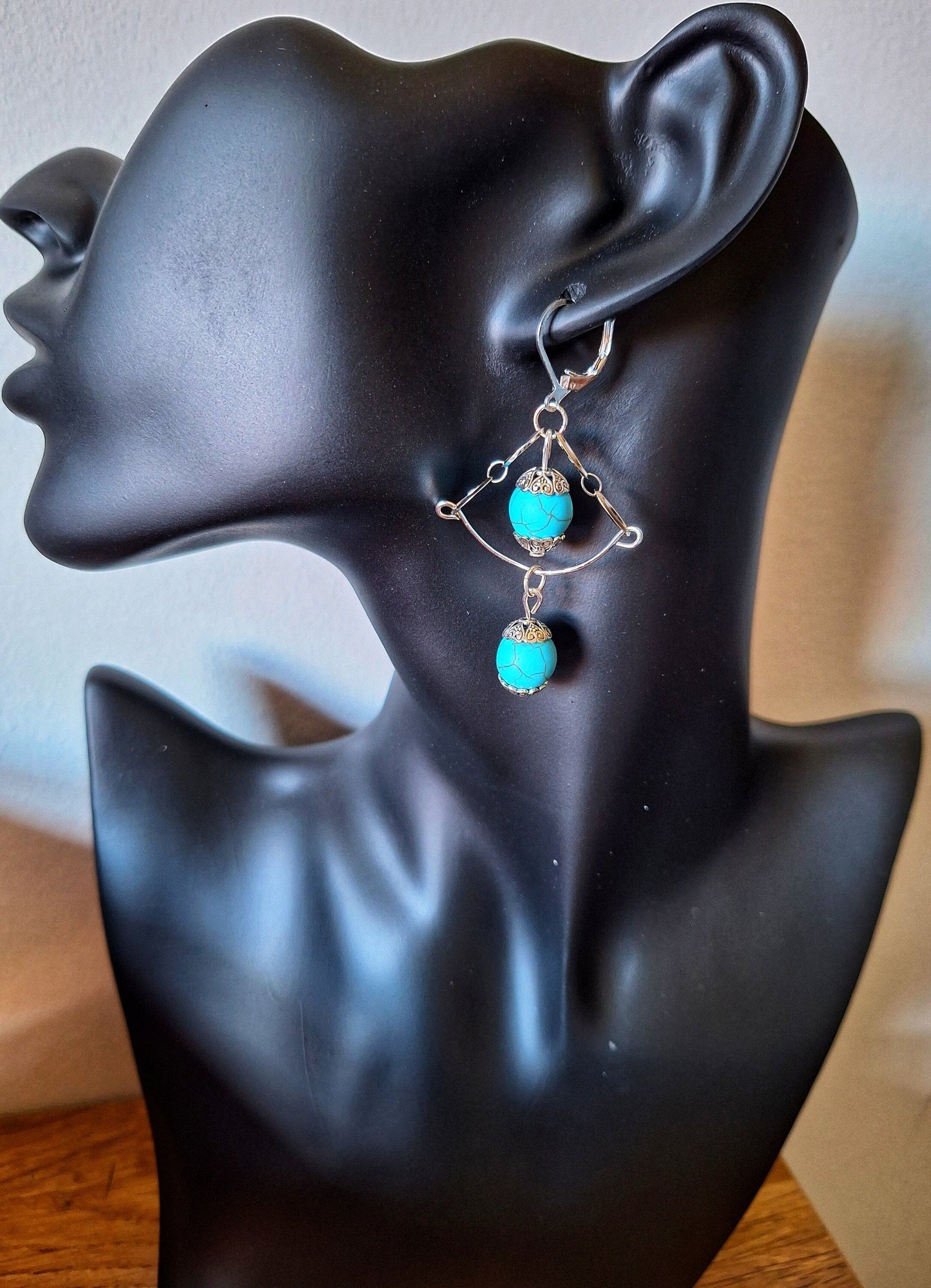 Azula Chandelier Earrings with turquoise stone beads on sterling silver chain.