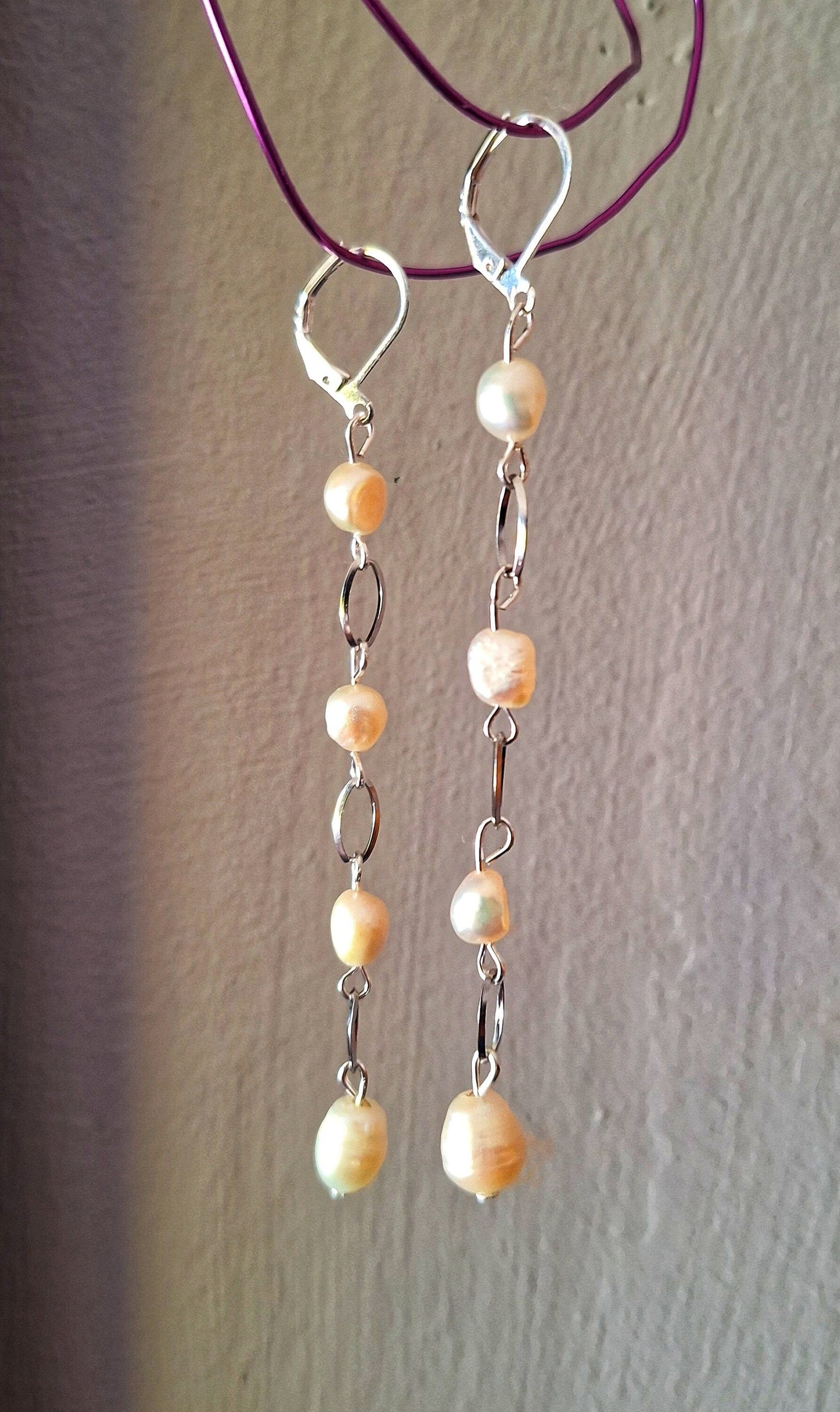 Vivienne Pearl Drop Earrings with repurposed freshwater pearls on a lightweight chain.