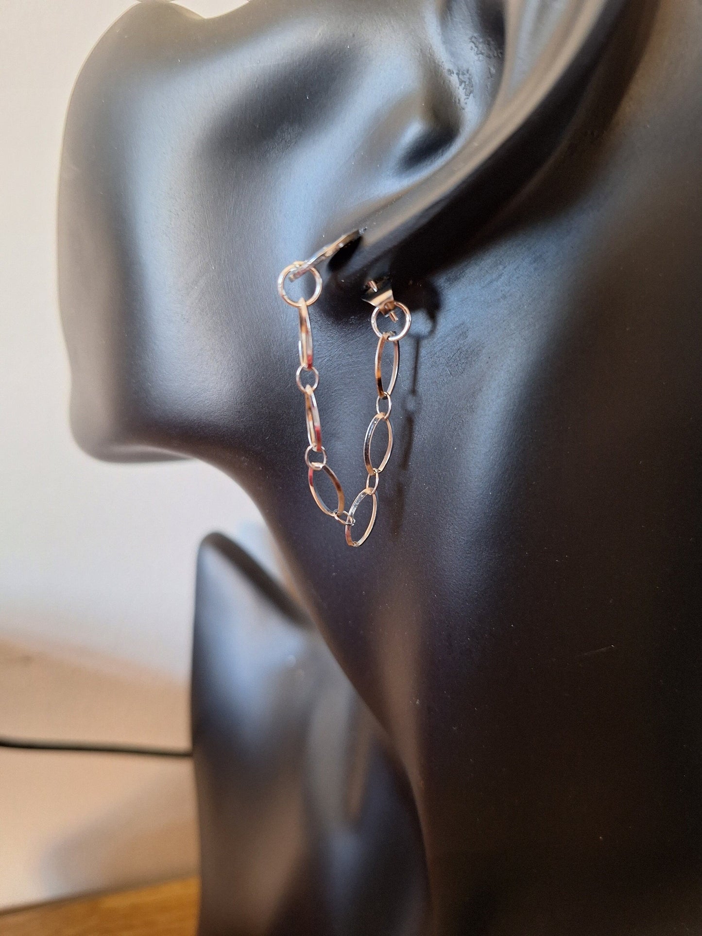 Siouxsie Chain Drop Earrings made from repurposed stainless steel chain with silver studs.