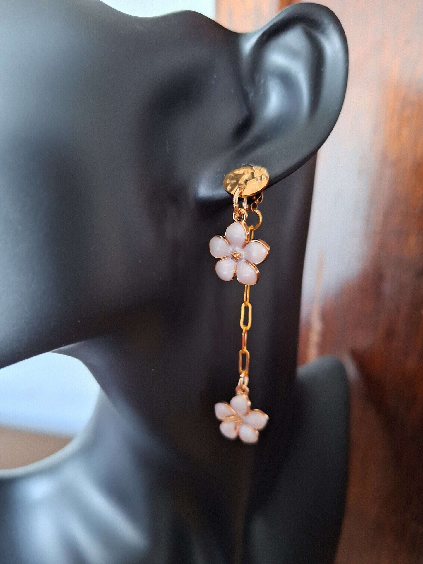 Kasumi Cherry Blossom Earrings with gold-plated chain and enamelled charms.