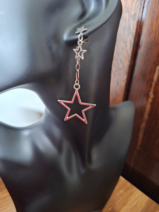Eleanor Star Earrings featuring antique silver-plated star charms and lightweight stainless steel chain.