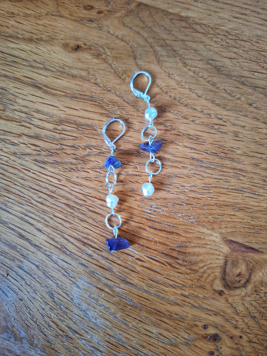 Hannah Mismatched Pearl and Amethyst Earrings