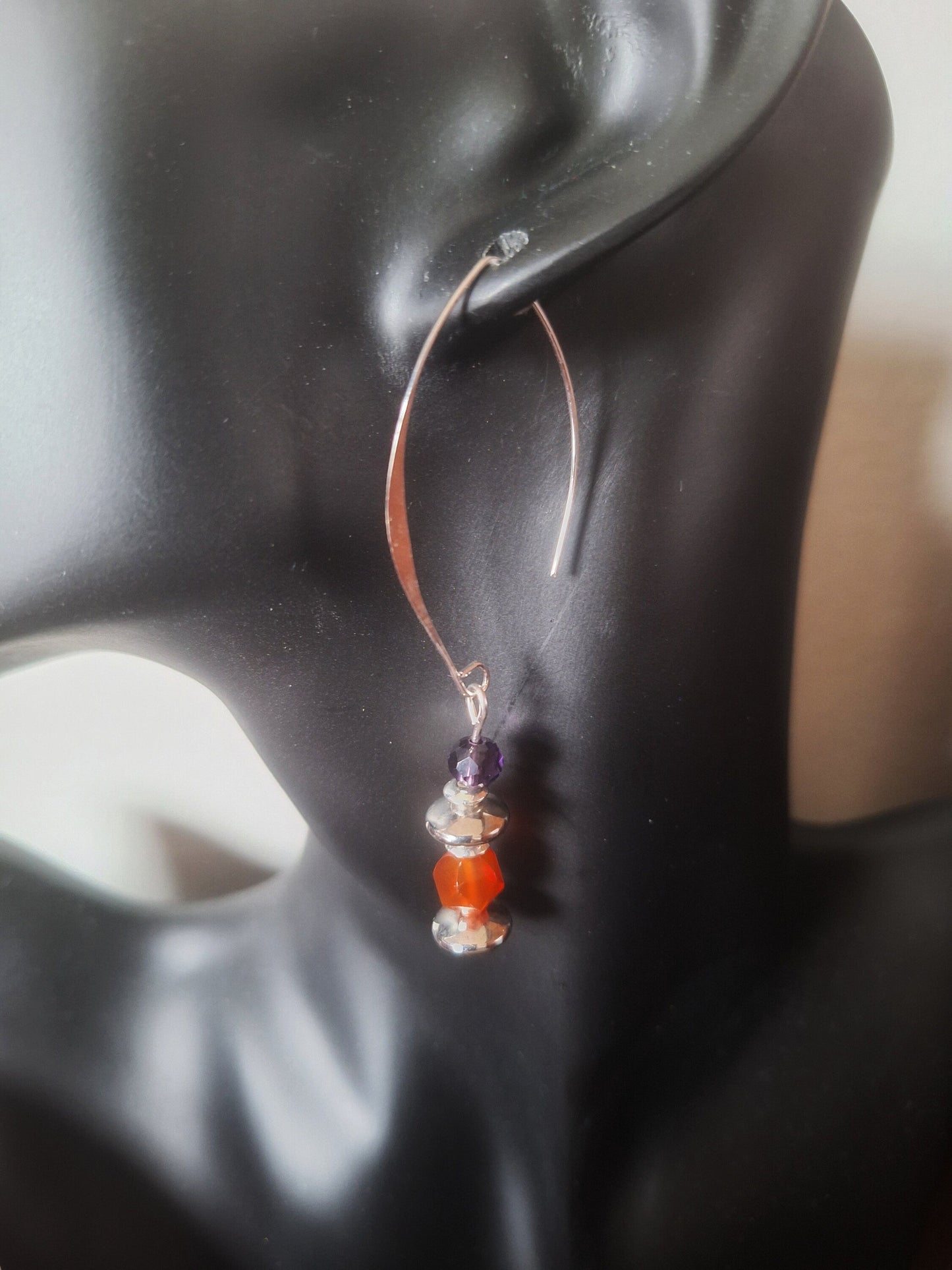 Celine Bead Drop Earrings with tourmaline and faceted glass beads hanging from French hooks.