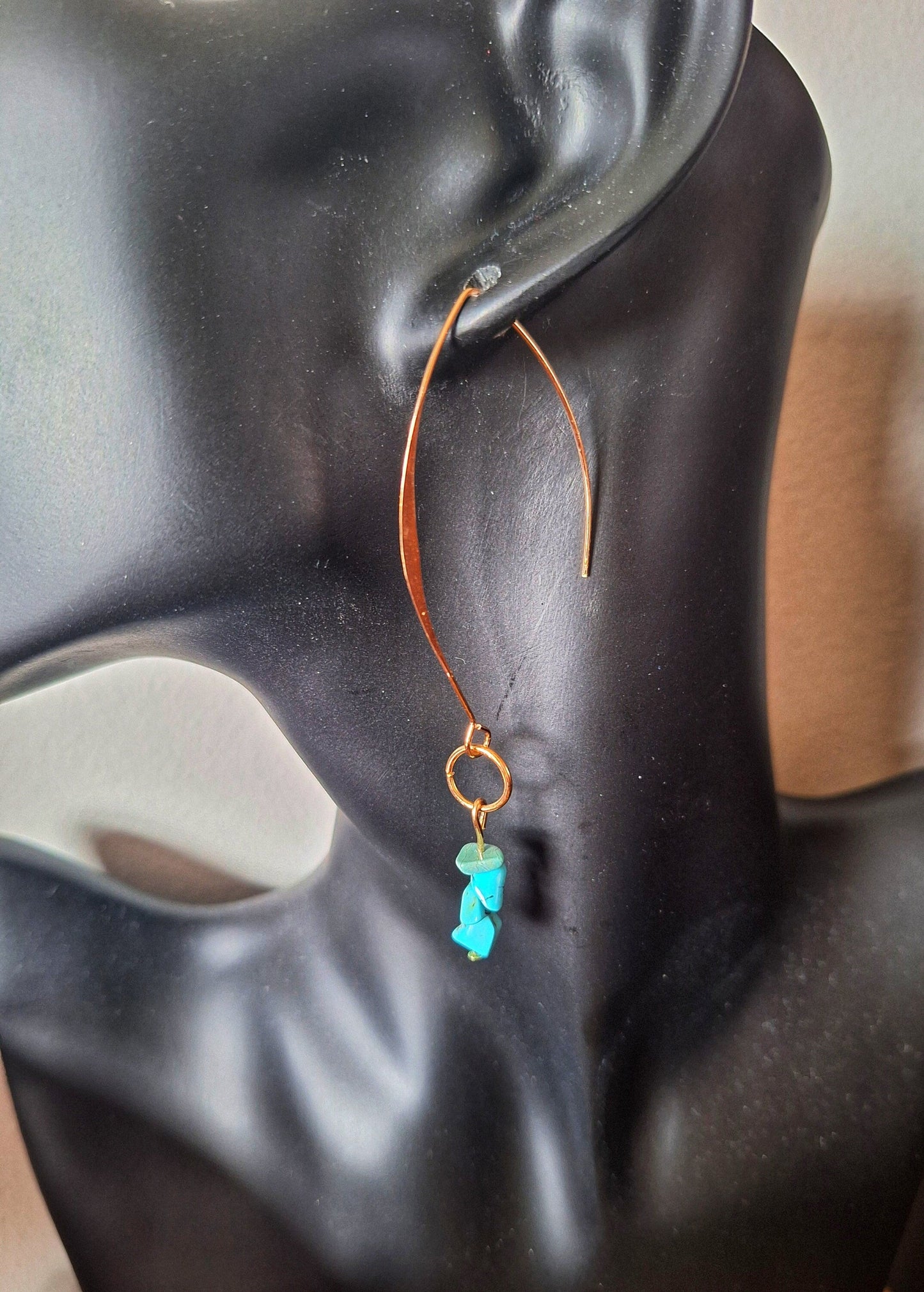 Camille Turquoise Drop Earrings with gold hooks and genuine turquoise chips.