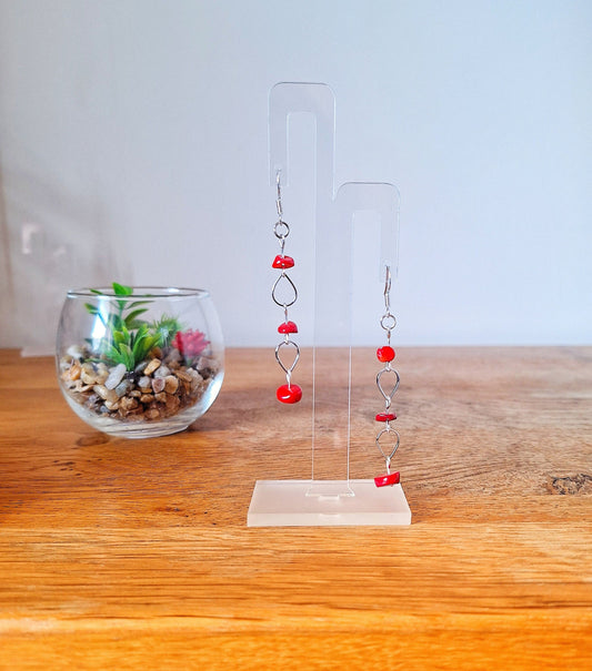 Salacia Coral Earrings made from repurposed red coral with sterling silver ear wires, showcasing eco-friendly coastal charm.