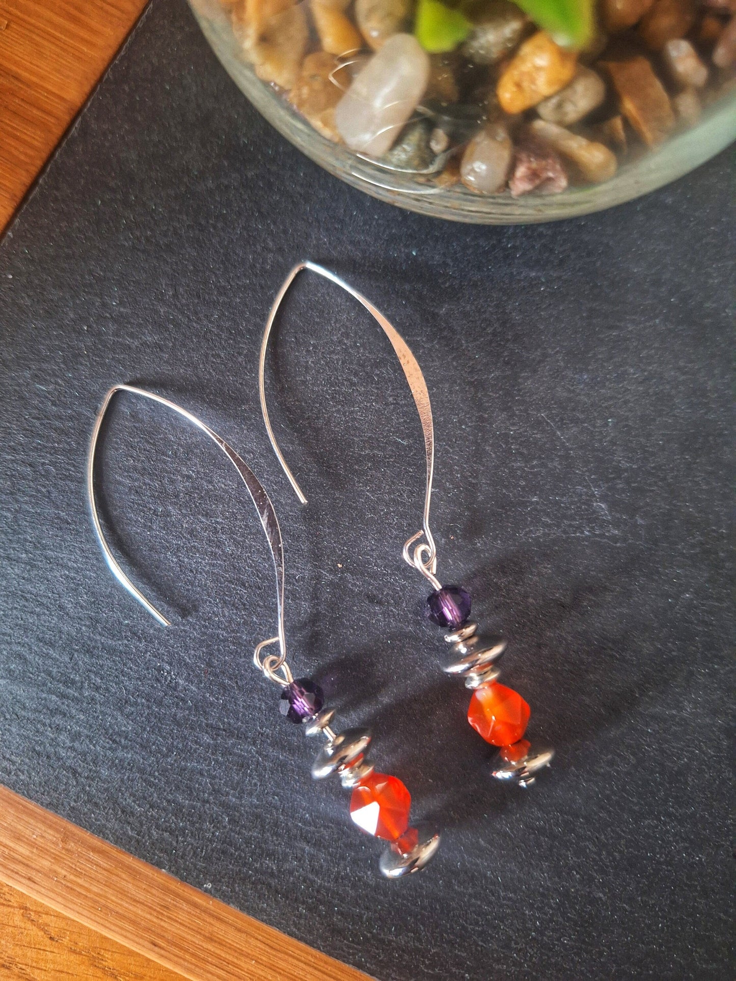 Celine Bead Drop Earrings with repurposed tourmaline and faceted glass beads on French hooks.