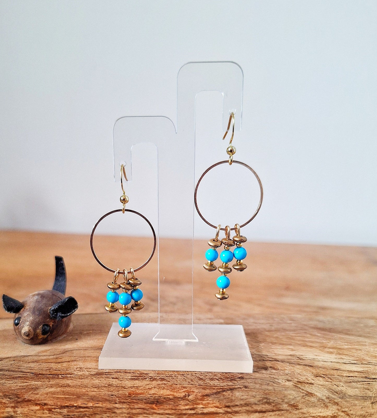 Suzanne Turquoise Chandelier Earrings with repurposed turquoise beads and bronze details.