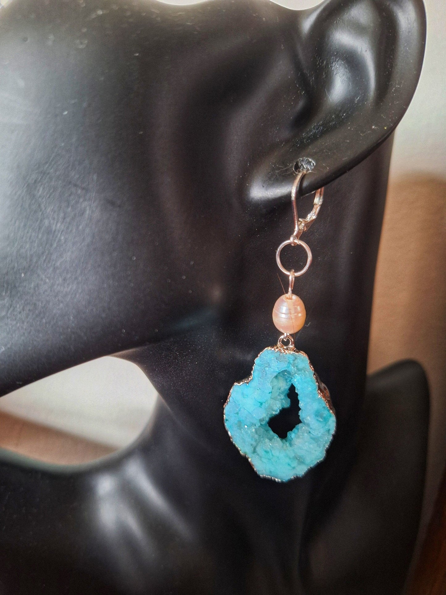 Pandora Green Quartz and Pearl Earrings with repurposed freshwater pearls and silver-plated green quartz.