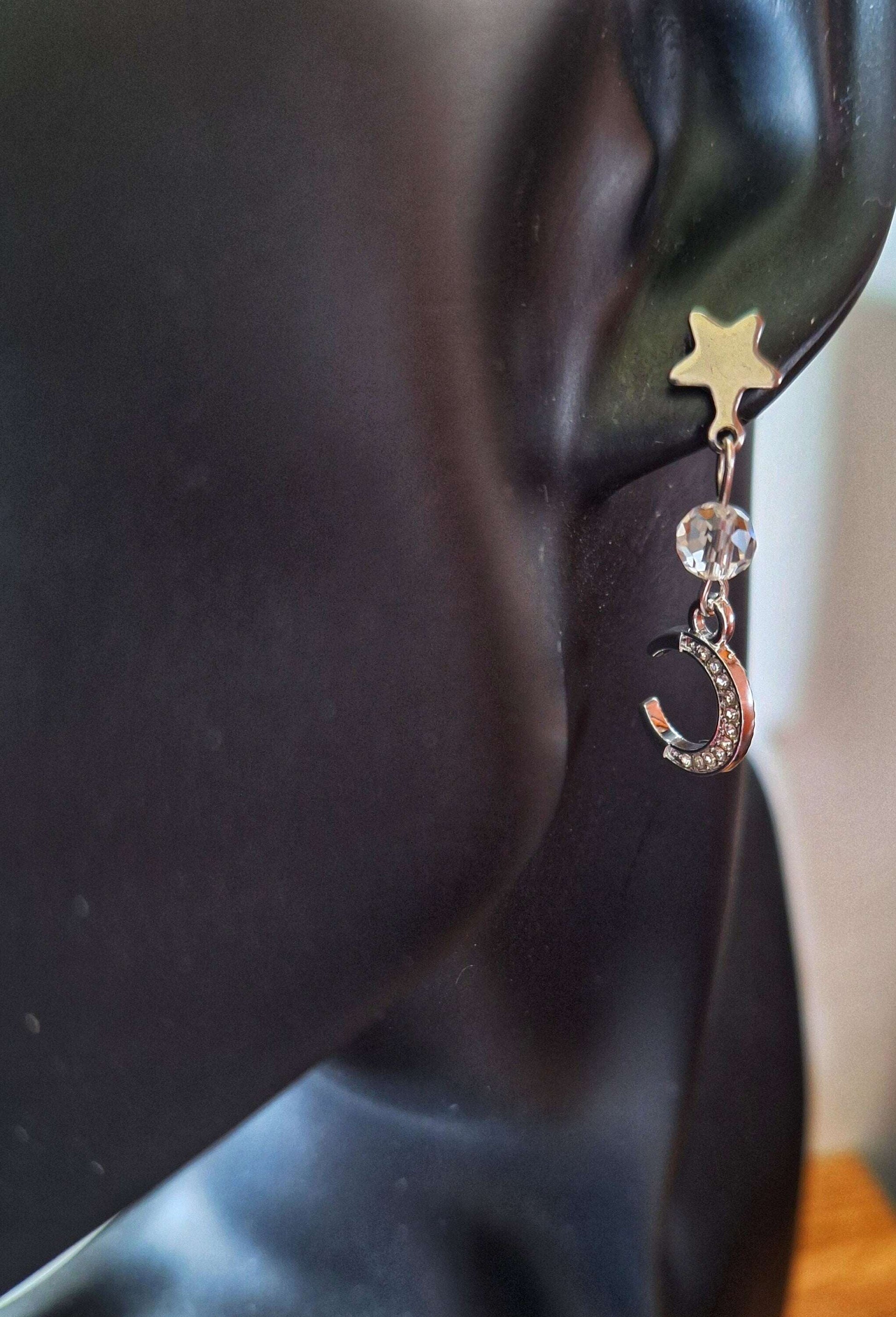 Celestial Nova Moon and Star Earrings with silver plated charms.