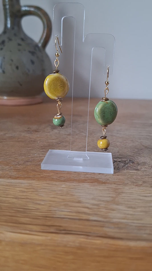 Calie Green and Yellow Ceramic Earrings