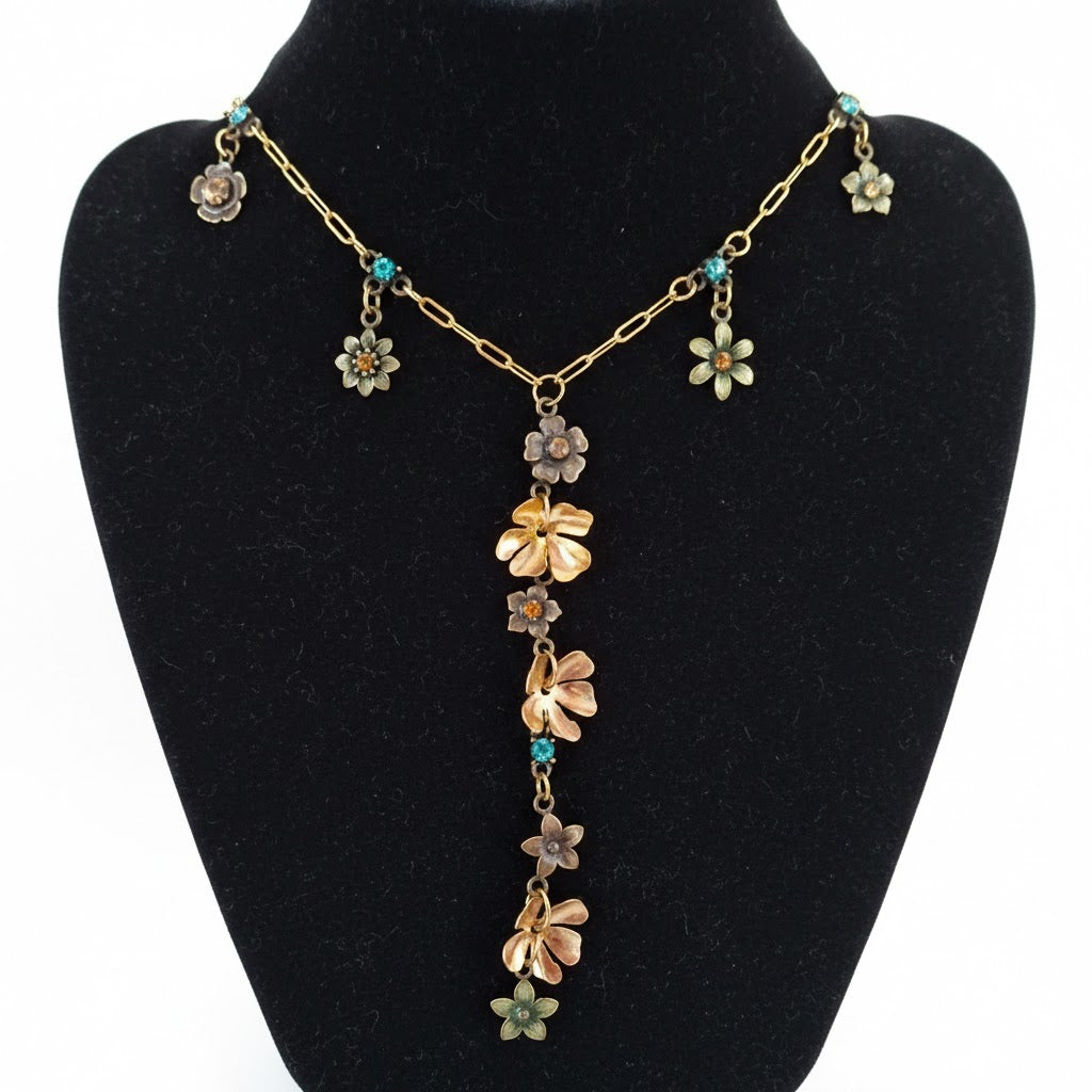 One-of-a-kind necklace made with upcycled floral pieces from two broken necklace