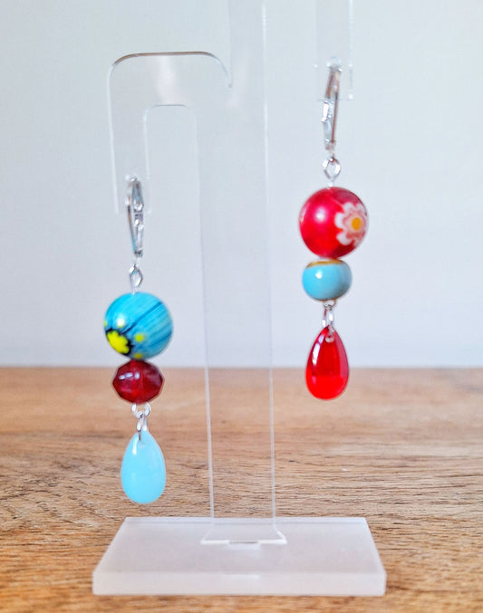 Serafina Mismatched Red and Blue Earrings