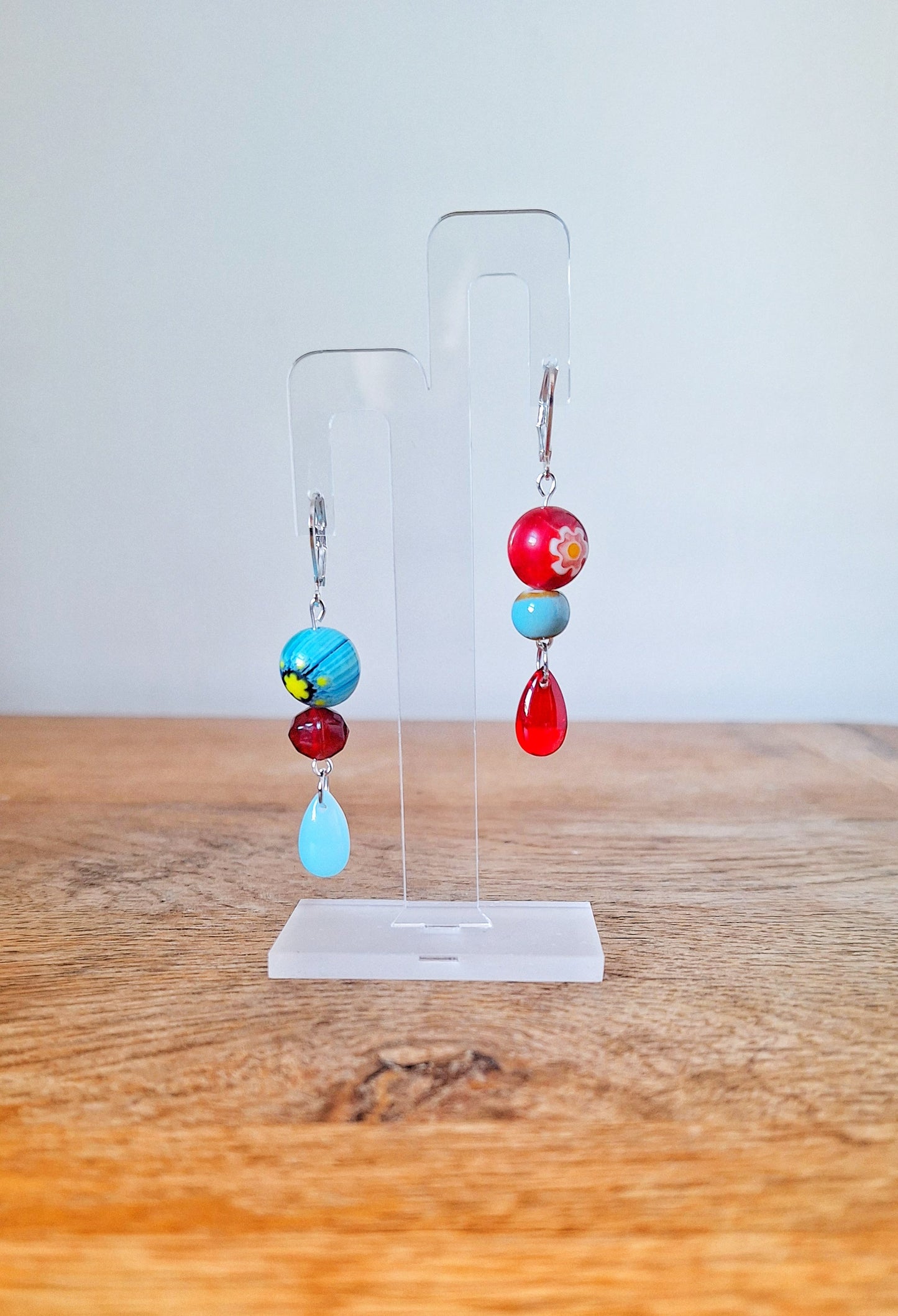 Serafina Mismatched Red and Blue Earrings