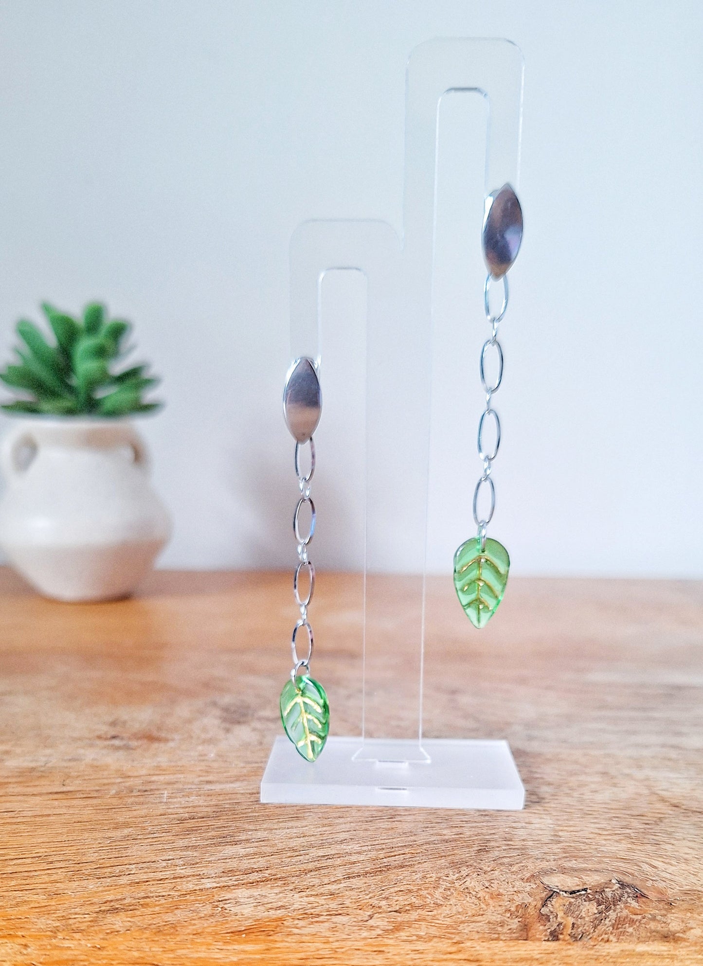 Gaia Green Leaf Earrings