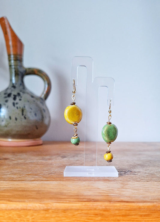 Calie Green and Yellow Ceramic Earrings