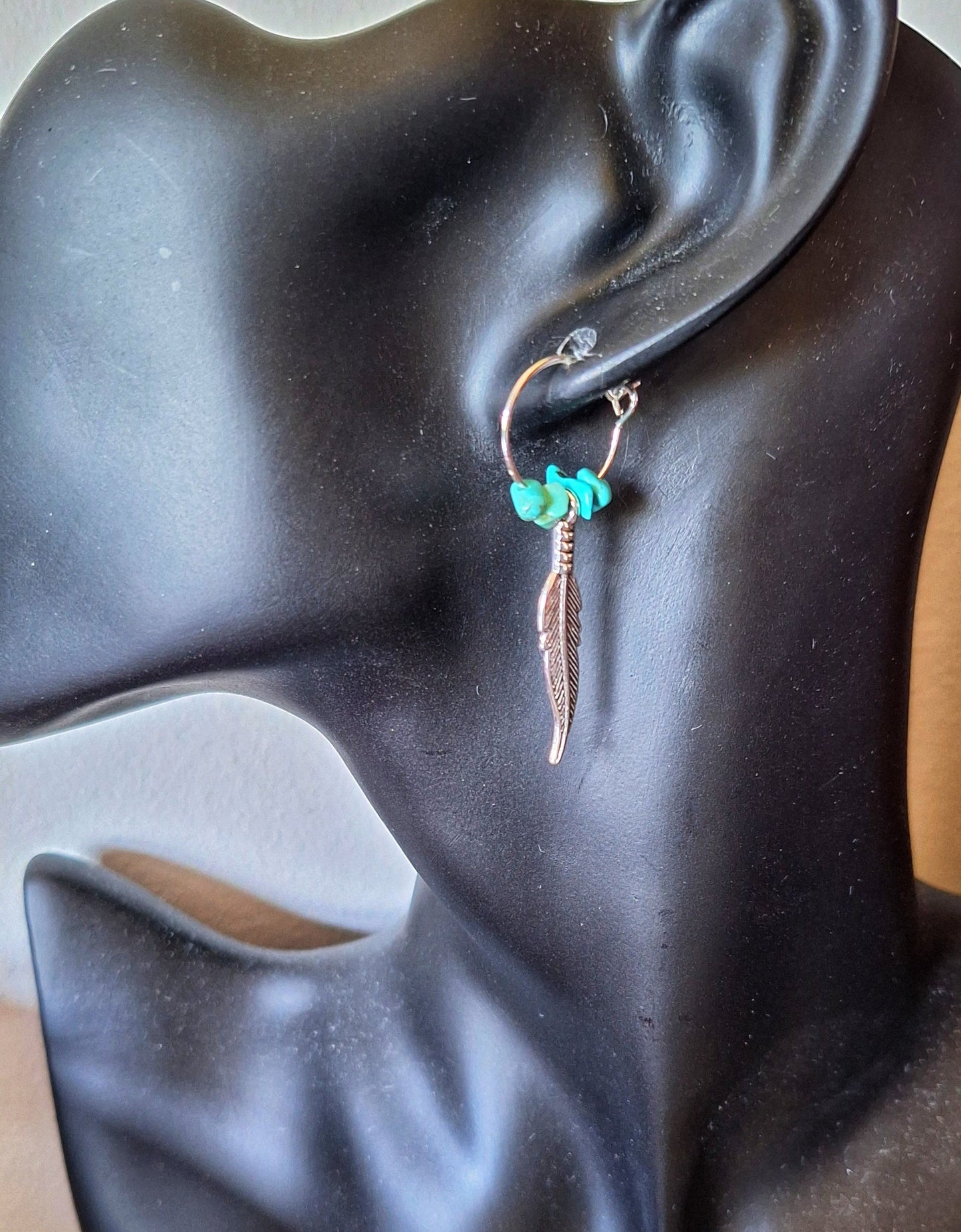 Elena Turquoise Feather Hoops