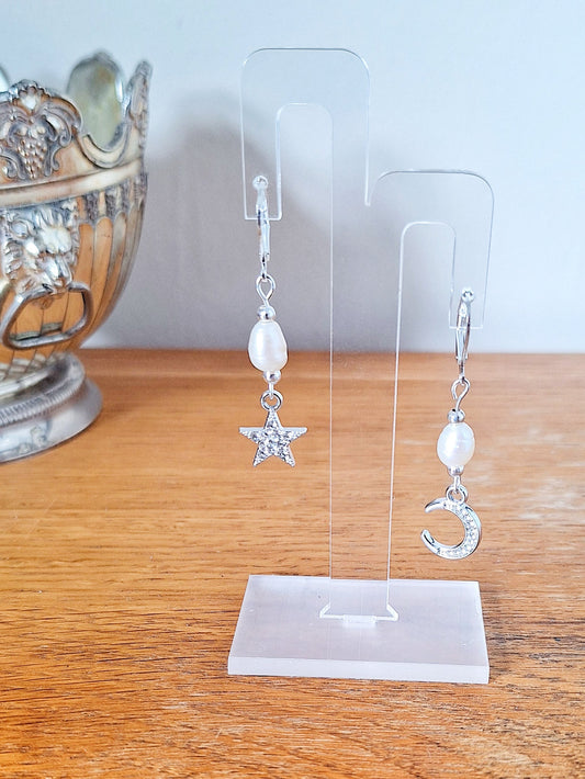 Apollo Pearl Moon and Star Earrings