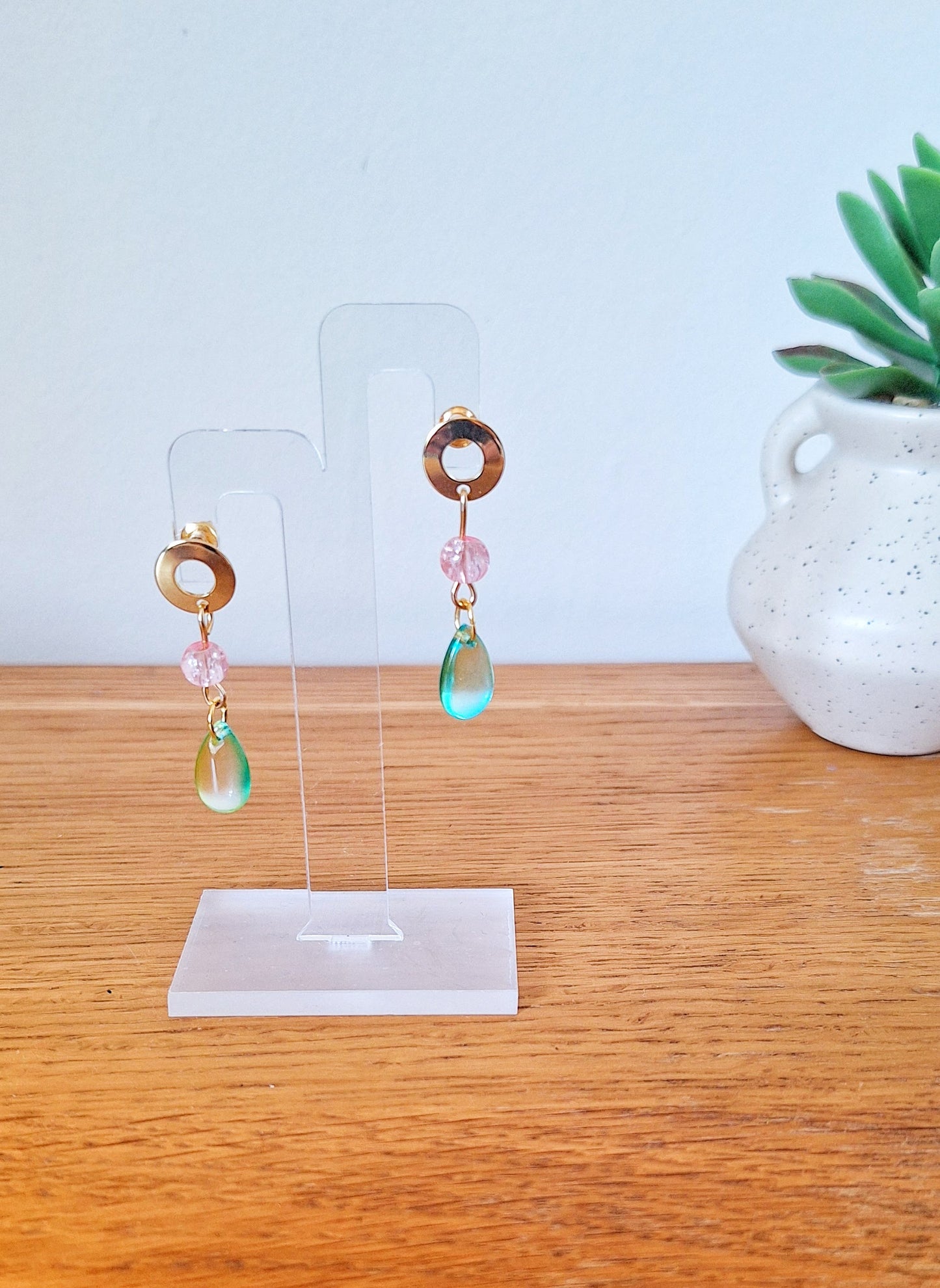 Imogen Pink and Green Earrings