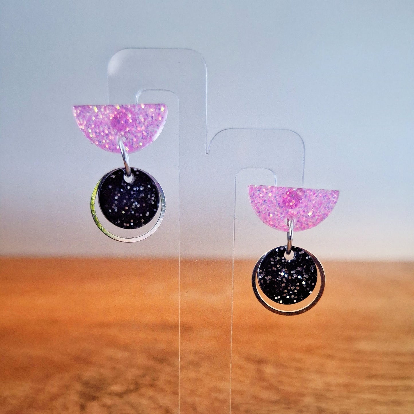 Ruchika Pink and Black Sparkle Earrings