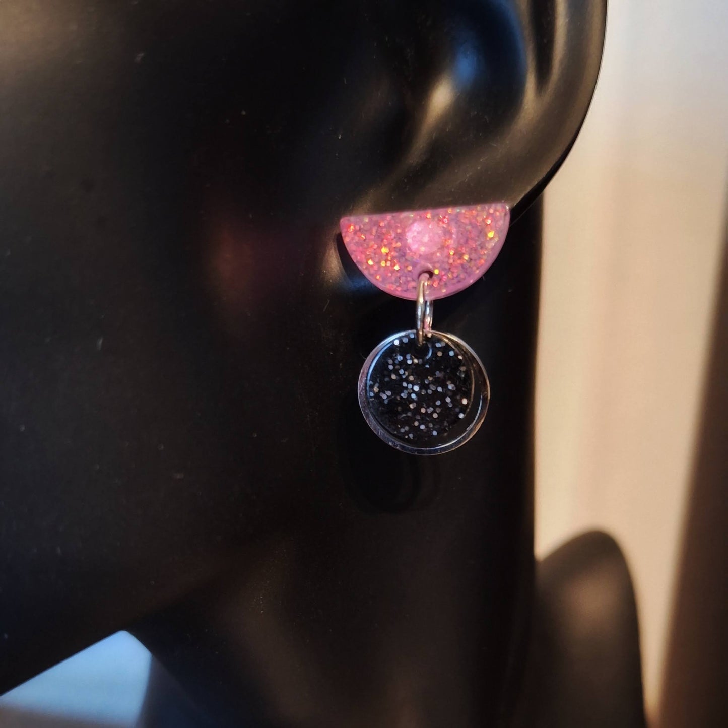 Ruchika Pink and Black Sparkle Earrings