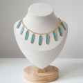 Handmade teal geometric gold-plated necklace by RainbowRegalia, Greystones, Co. Wicklow.