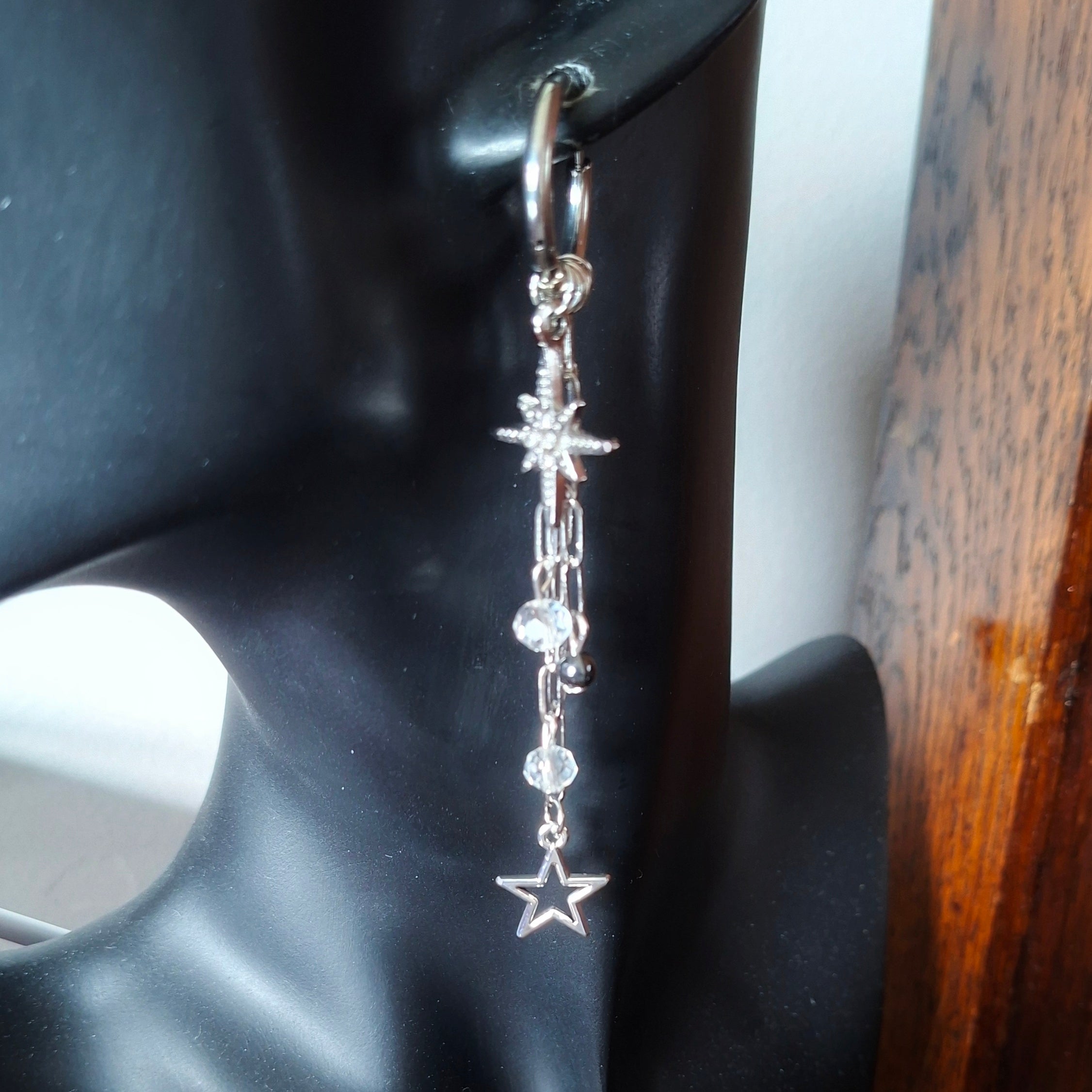 100m long statement hoop star earrings