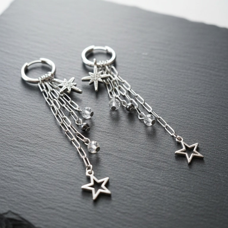 100m long statement hoop star earrings