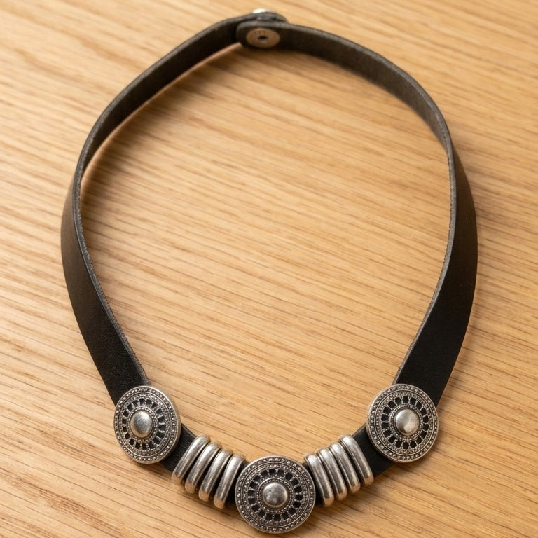 1980s Fiocchi Leather Statement Choker