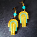 Arch deco inspired teal and gold earrings
