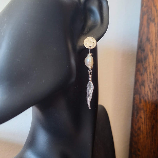 Fallon Feather and Pearl Boho Earrings