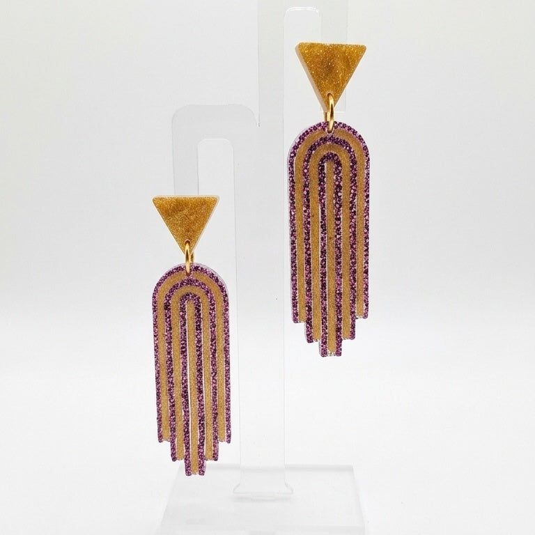 Plum Paviliion Purple and Gold Art Deco Earrings