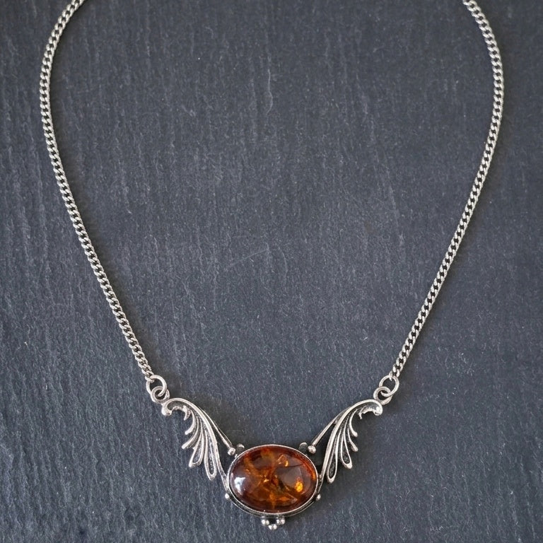 Sterling Silver Baltic Amber Necklace