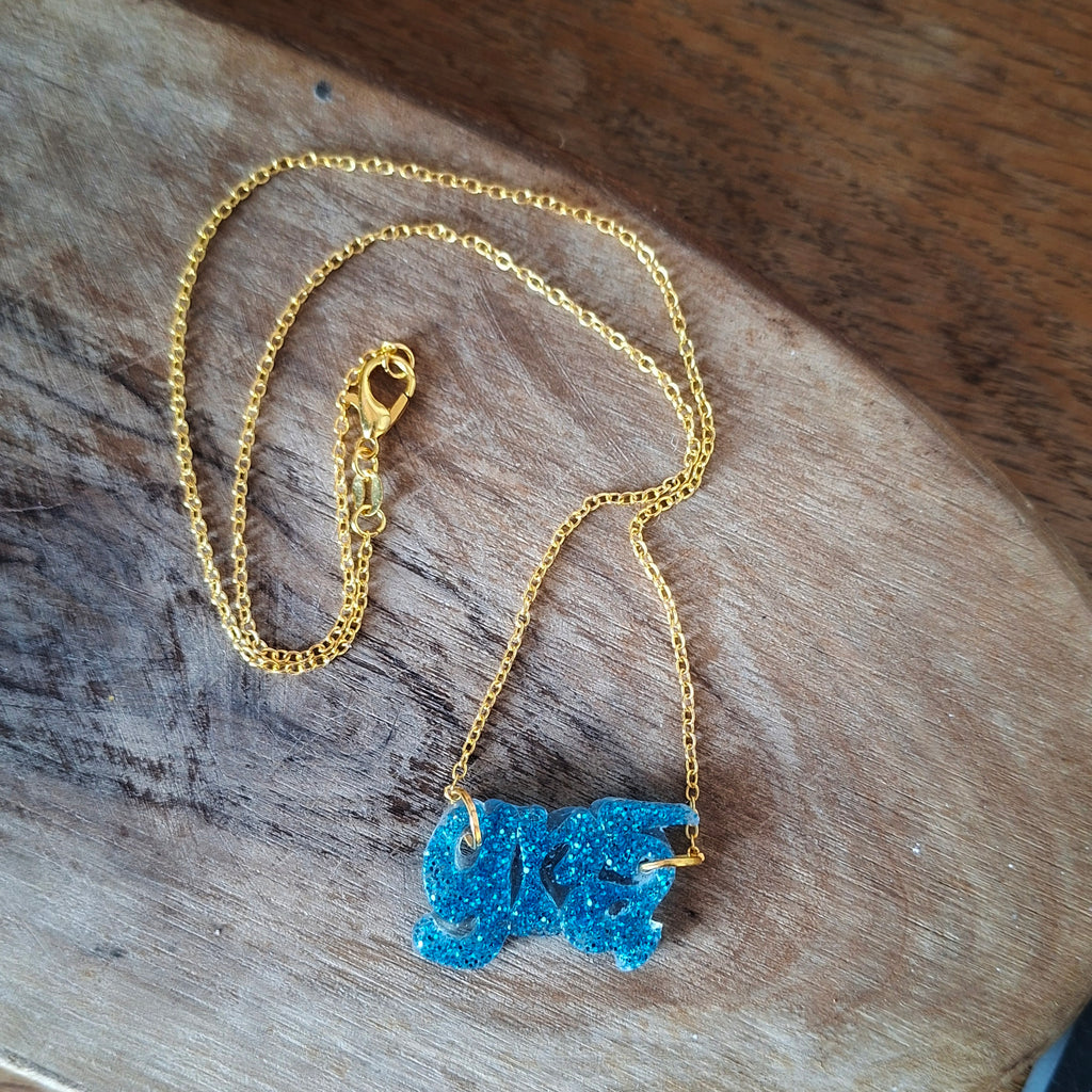 Grá necklace in blue glitter resin on a 45cm gold chain