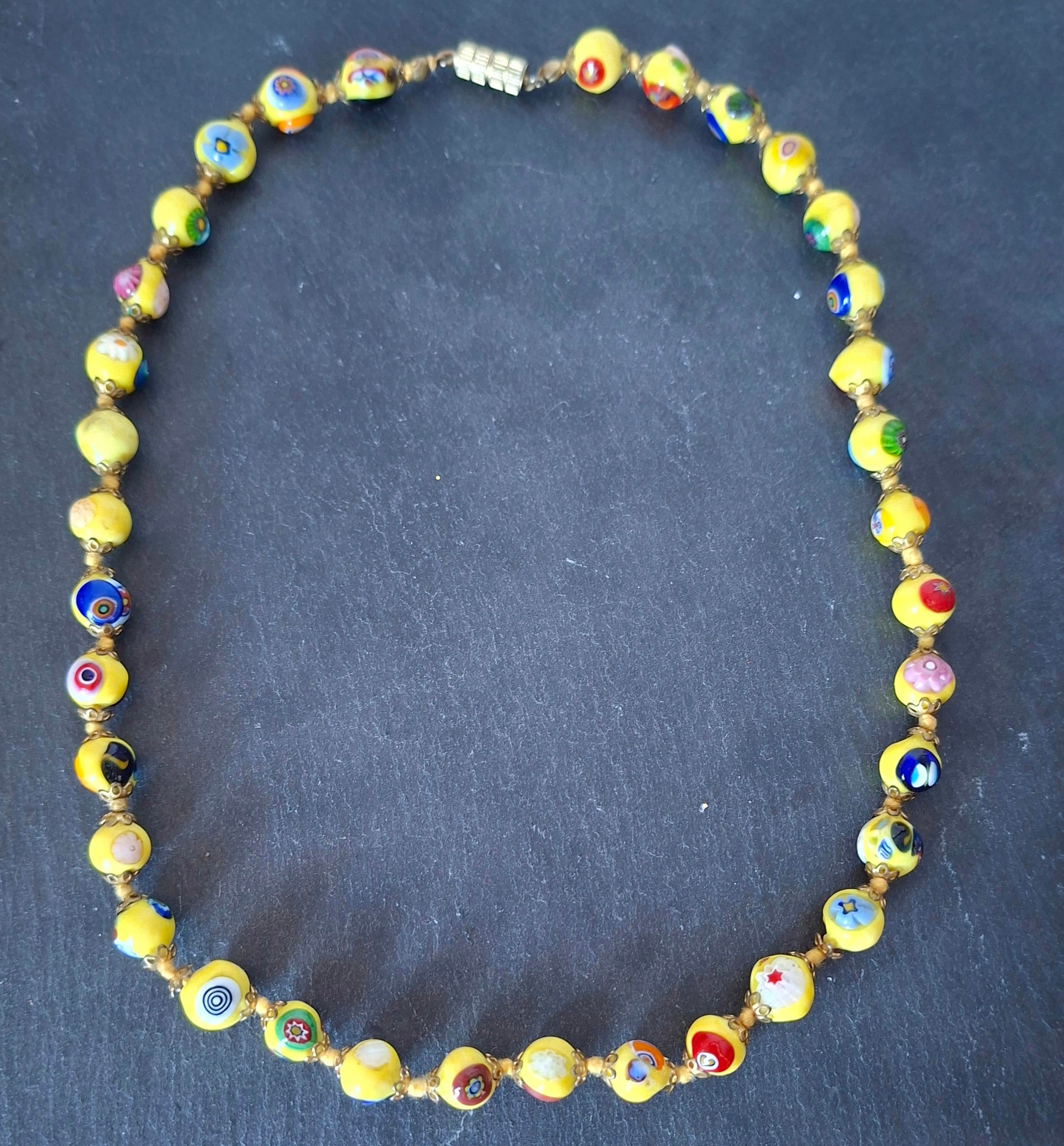 Vintage Venetian Murano Yellow Millefiori Necklace
