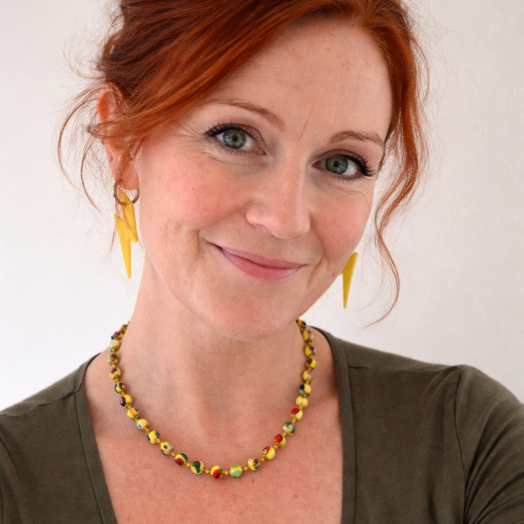 Vintage Venetian Murano Yellow Millefiori Necklace