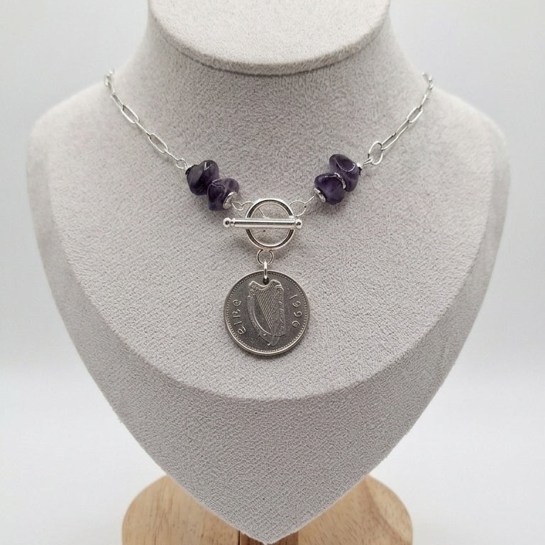Irish 10p Coin Necklace with ameythst