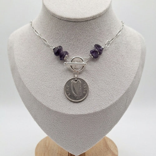 Irish 10p Coin Necklace with ameythst