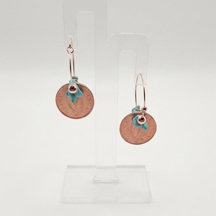 1996 Irish 1p Coin and Turquoise Hoop Earrings