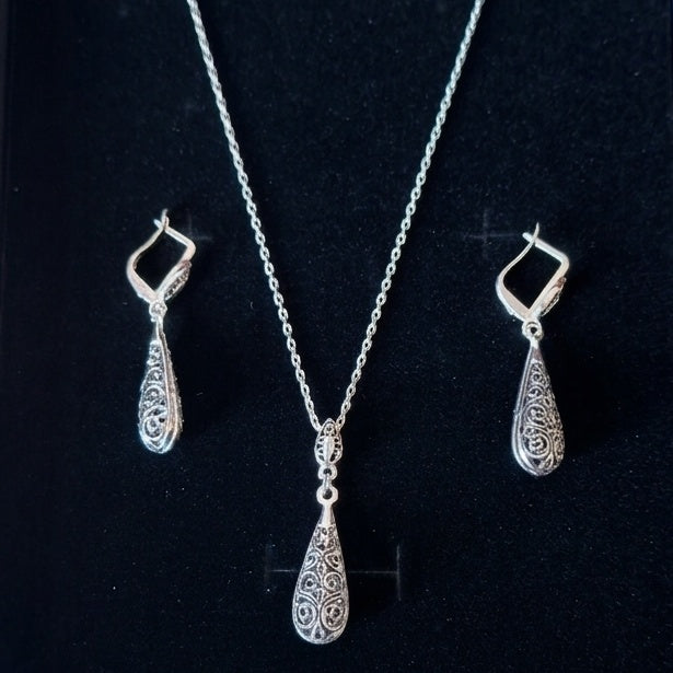 Halina Silver Filigree Necklace & Earrings