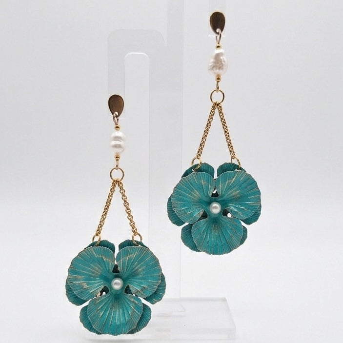80mm long earrings with pearls and flowers