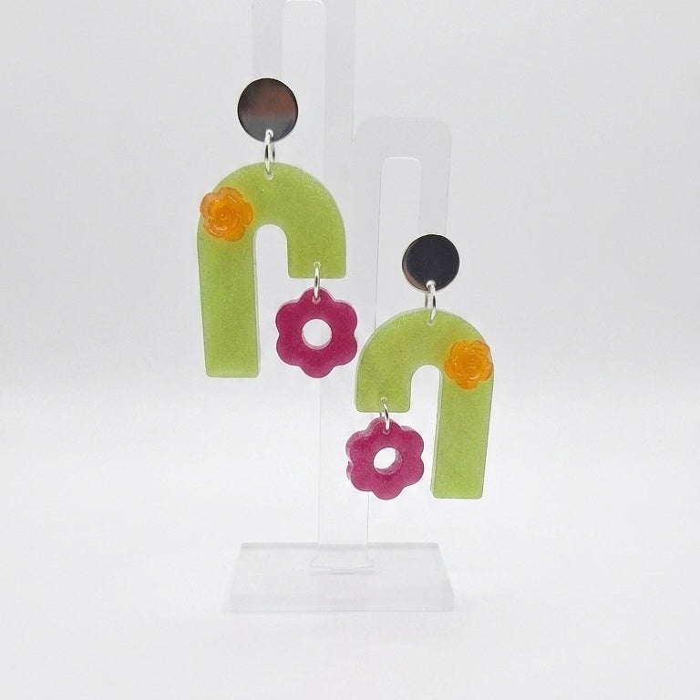 Lime, Fuschia and Orange Arch Earrings