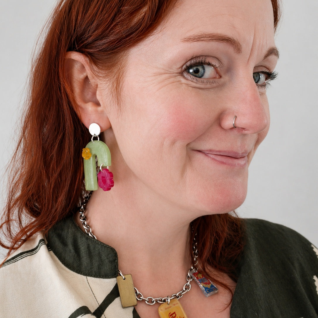 Lime, Fuschia and Orange Arch Earrings