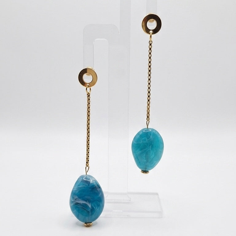 Long gold gold and turquoise earrings