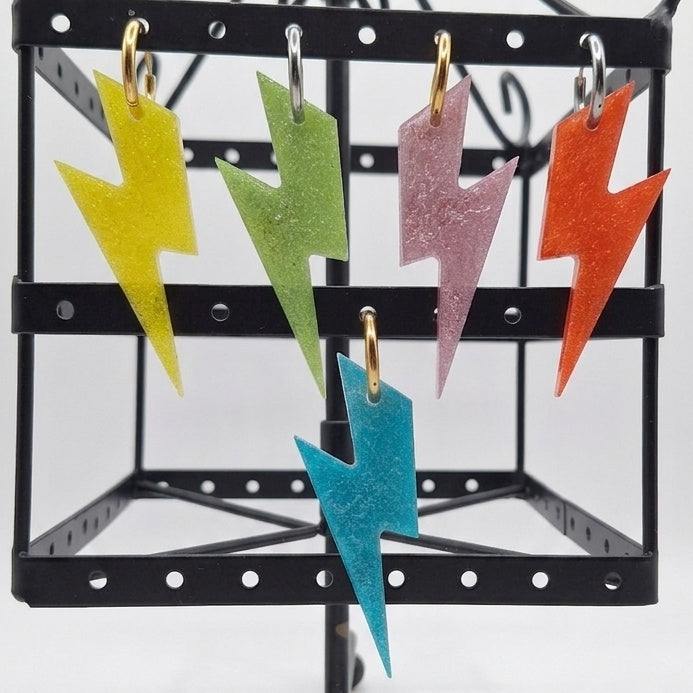 Lime, yellow, lavender, blue and orange lightning bolt earrings