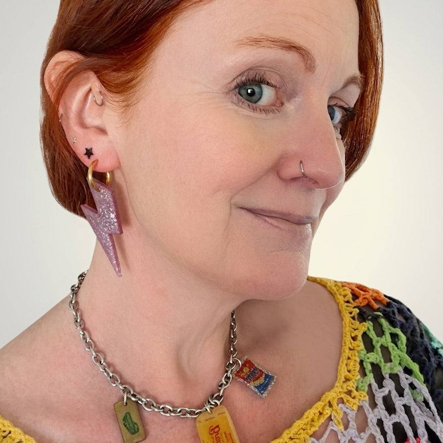 Lime, yellow, lavender, blue and orange lightning bolt earrings