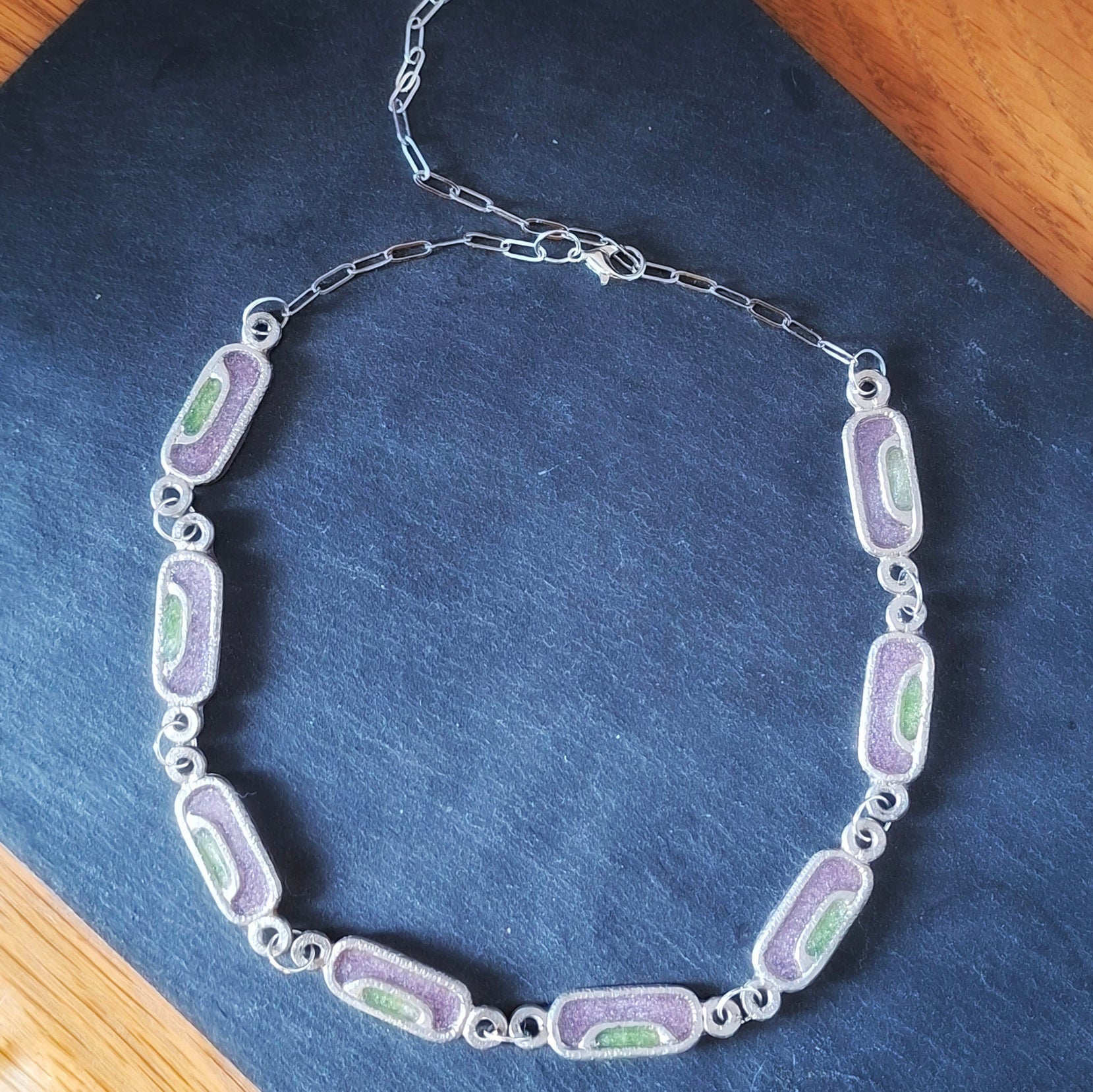 Art Deco Style Choker with olive and mauve accents