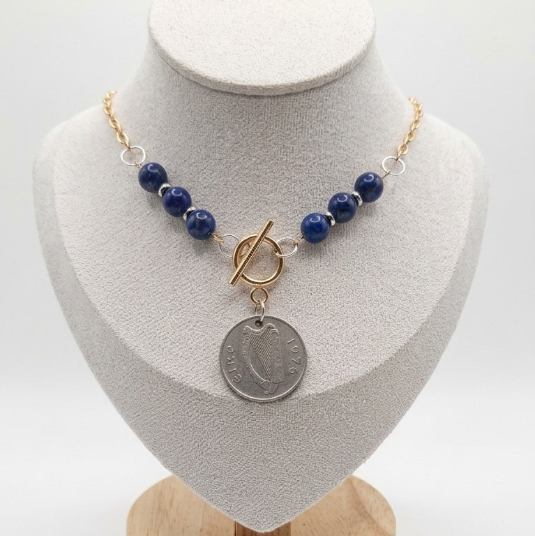1976 Irish 5p Coin & Lapis Lazuli Necklace